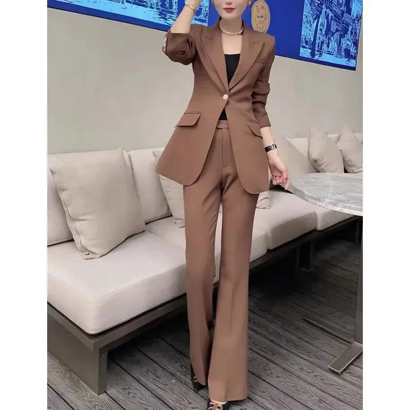 

Insozkdg Spring Autumn Retro Short Waist Wrapped Suit Coat Flare Pants Sets Commuter Solid Color Suit Wide Leg Pants 2 Piece Set