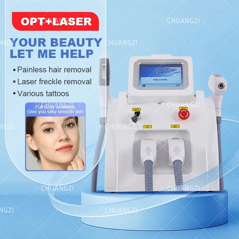 

2024 latest Portable 2 in 1 IPL / OPT / Elight ND-YAG Laser Tattoo Removal Painless Permanent Hair Removal Beauty Machine Salon