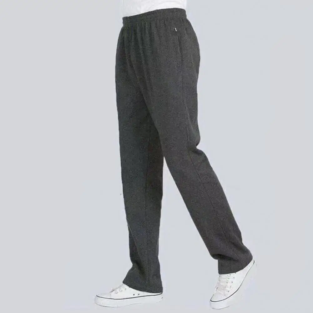 

Men Fleece Pants Men's Thickened Plush Winter Pants with Elastic Waist Zipper Pockets Warm Heat Retention Sports Harem for Fall