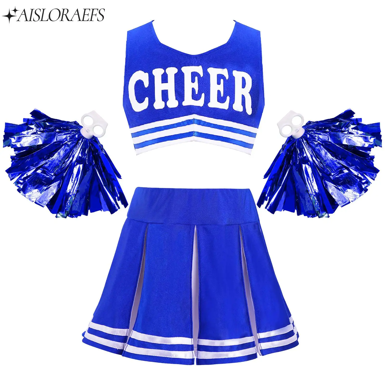 Kids Girls Cheerleading Uniform Dance Costume Cheerleader Outfit V Neckline Letter Print Crop Top with Skirt And Flower Balls
Kids Girls Cheerleading Uniform Dance Costume Cheerleader Outfit V Neckline Letter Print Crop Top with Skirt And Flower Balls