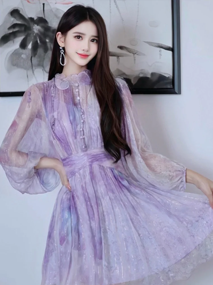 Spring Unique and Exquisite Super Fairy Yarn Skirt Temperament High Grade French Purple Halo Dyed Silk Chiffon Dress
Spring Unique and Exquisite Super Fairy Yarn Skirt Temperament High Grade French Purple Halo Dyed Silk Chiffon Dress