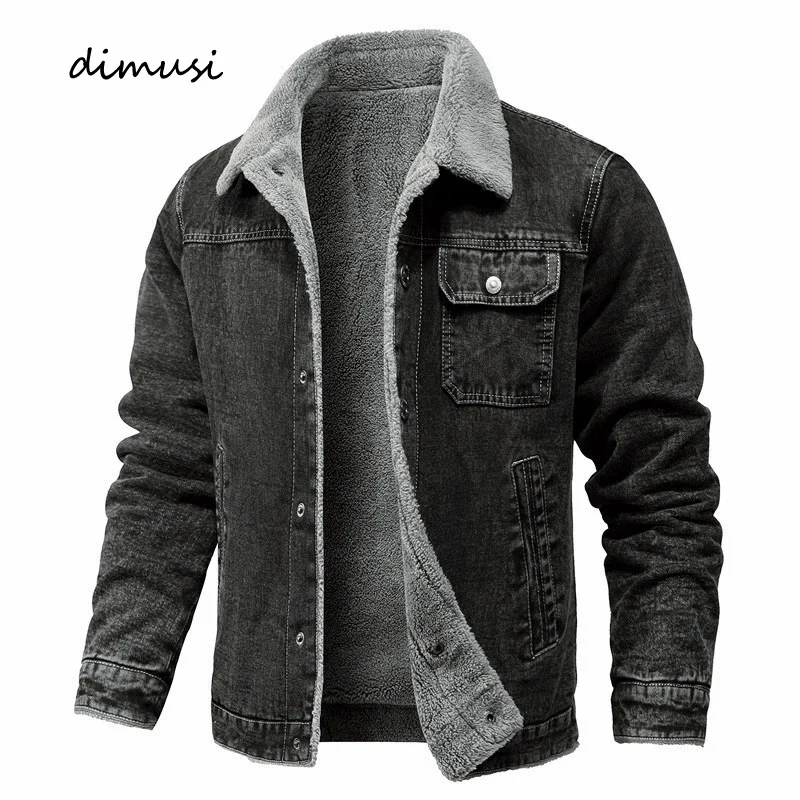 

DIMUSI Men's Winter Jacket Fashion Men's Lapel Sherpa Fleece Lined Thicken Denim Jean Trucker Jacke Men Jeans Coats Clothing 5XL