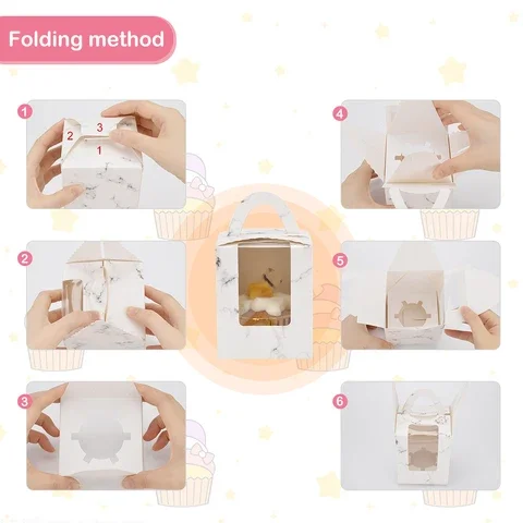 

1Pc Cavities Paper Cupcake Boxes And Packaging Cupcake Box With Window Handle Inserts Muffin Holder Dessert Container