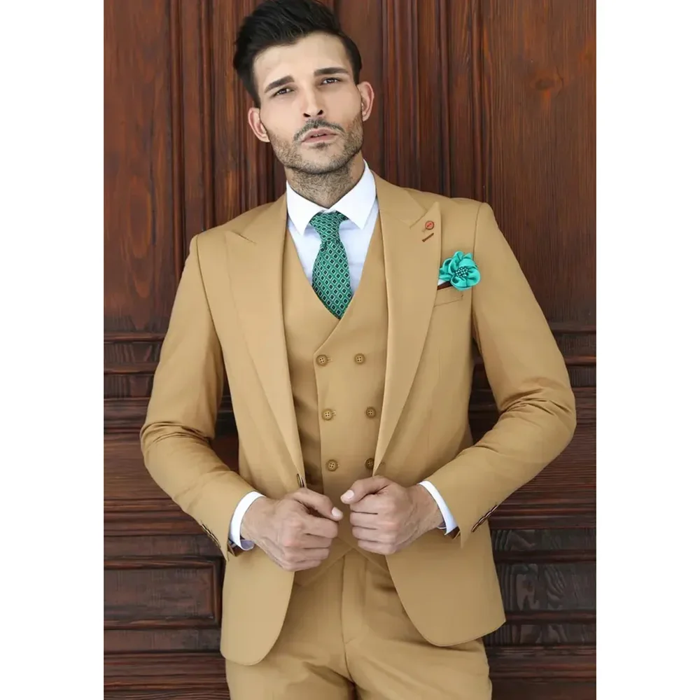 

New Formal Fashion Slim Fit Double-Breasted Lapel Suits For Men 3 Piece Groom Wedding Suit Tuxedo Latest Coat Pant Design