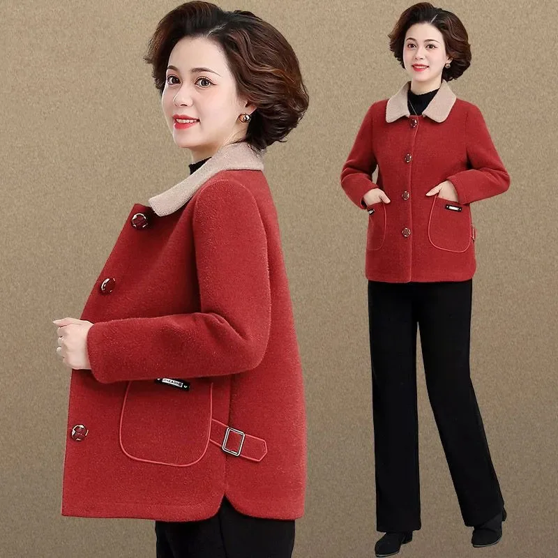 

Noble Mother Imitation Mink Velvet Wool Jacket Autumn Winter Fashion Thick Overcoat Middle Aged Women Add Velvet Cashmere Coat