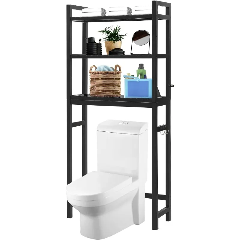 

Over The Toilet Storage Cabinet, Bamboo Adjustable 3-Tier Above Toilet Shelf, Stable Freestanding Above Toilet Organizer