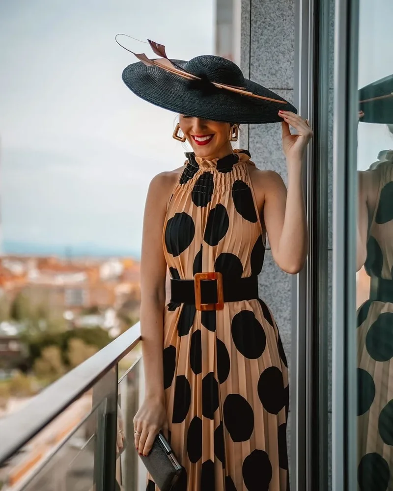 

2023 Women's Polka Dot Dress Summer Fashion Halterneck Woman Dress New Pleated Elegant Sleeveless Party A-line Dresses Vestidos