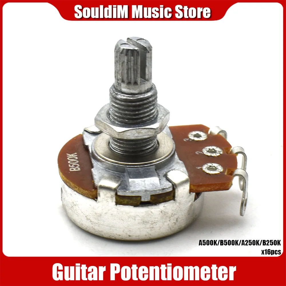 16pcs A500K/B500K/A250K/B250K Big 18mm Guitar Potentiometer Splined Pot Electric Guitar Bass Effect Amp Tone Volume Shaft
16pcs A500K/B500K/A250K/B250K Big 18mm Guitar Potentiometer Splined Pot Electric Guitar Bass Effect Amp Tone Volume Shaft