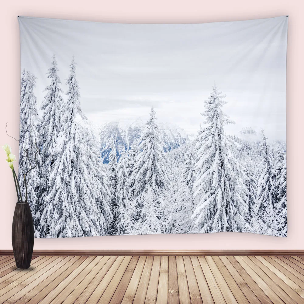 

Winter Snowflake Tapestry Nature Scenery Woodland Pine Trees Wall Hanging Blanket Tapestries for Bedroom Living Room Dorm Decor