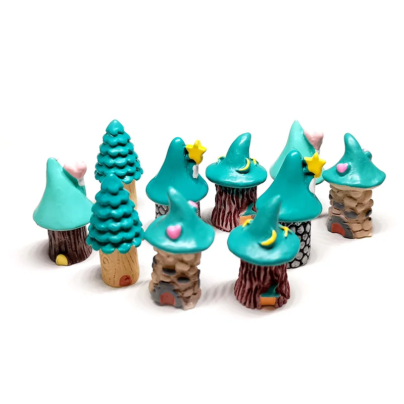 

2.6cm 10pcs Mini Fairy House Tree Miniatures Figurines Building Terrarium Micro Landscape Home Decoration DIY Accessories