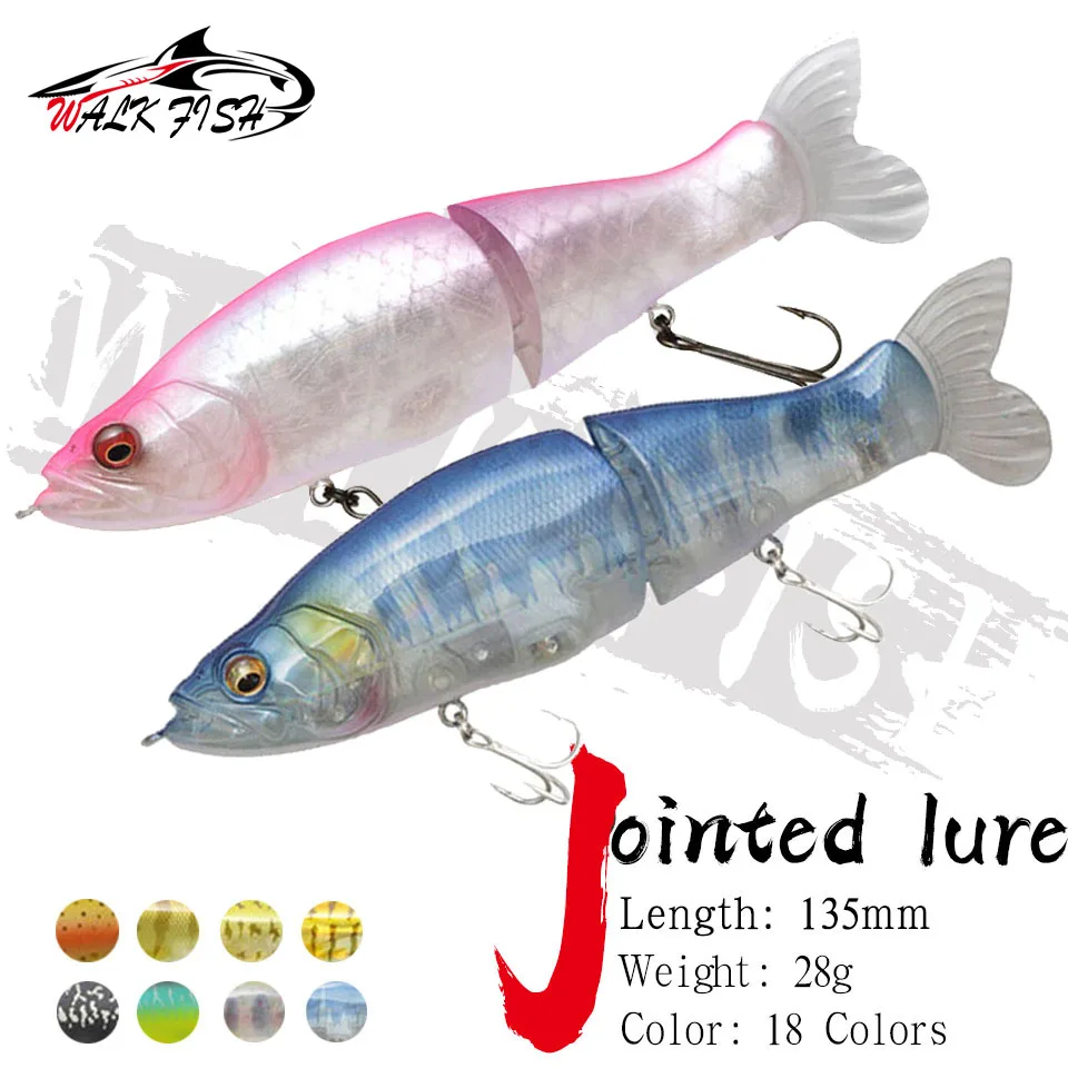 

WALK FISH Top Fishing Lures 135mm 28g Jointed minnow Wobblers ABS Body with Soft Tail SwimBaits soft lure for pike and bass