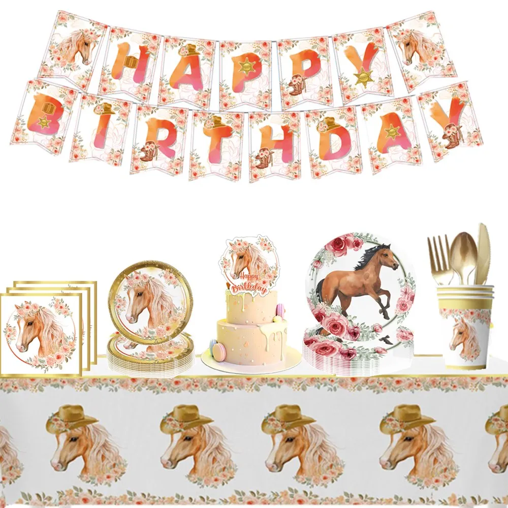 

Western Cowboy Horse Racing Theme Party Boys Girls Birthday Supplies Alphabet Flag Cake Card Balloon Decoration Wedding Decorati