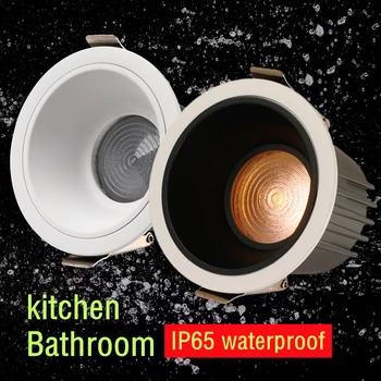 방수 다운라이트 눈부심 방지 꿀벌 그물 주방 욕실 화장실 처마 블랙 화이트 LED 천장 램프 스포트라이트, IP65, 110V-220V