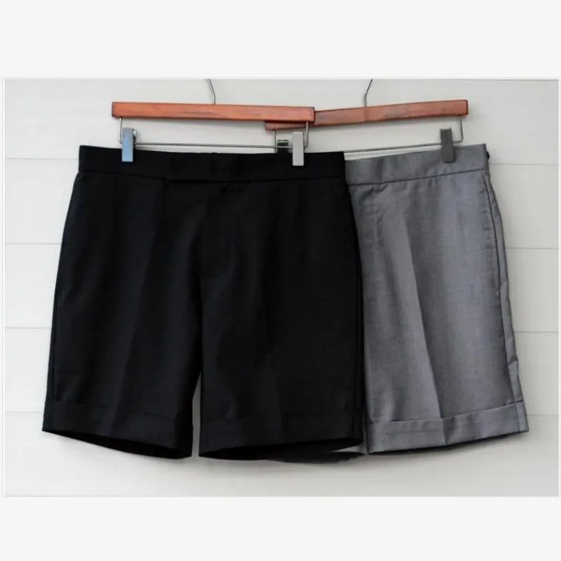 

Ribbon Embellished Suit Shorts Men's Casual Shorts Unisex Straight Short Pants Black Grey Suit Fabric Bottoms