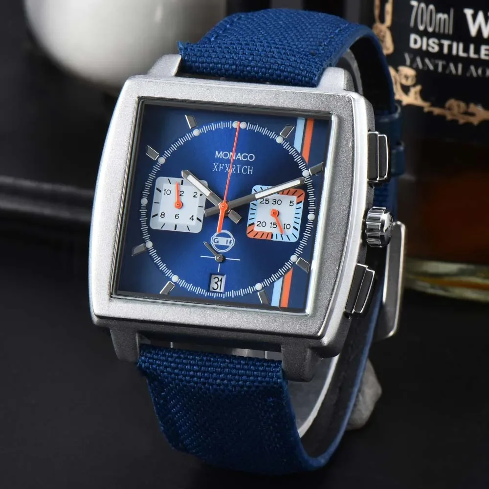 

Hot Sale AAA Original Brand Watches For Mens Square Multifunction Monaco Automatic Date Watch Business Chronograph Male Clocks