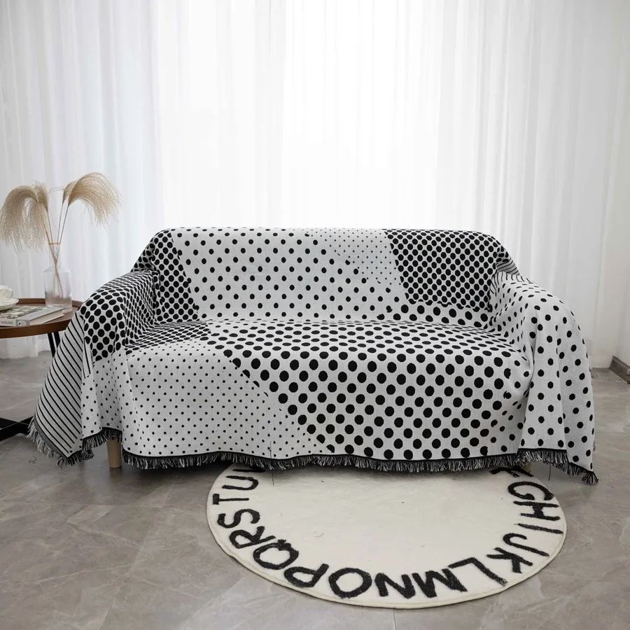 

Black White Dot Straight Line Design Throw Blanket Sofa Cover Chair Lounge Tapestry Bedspread Outdoor Beach Sandy Towels Mat Rug