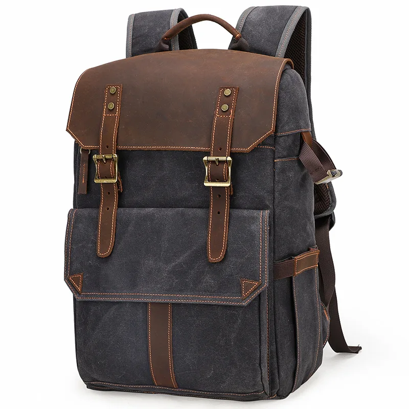 

New Retro Batik Waterproof Canvas Large Capacity Camera Video Backpack Travel Casual Mens DSLR Photography Shoulders Bag Tripod