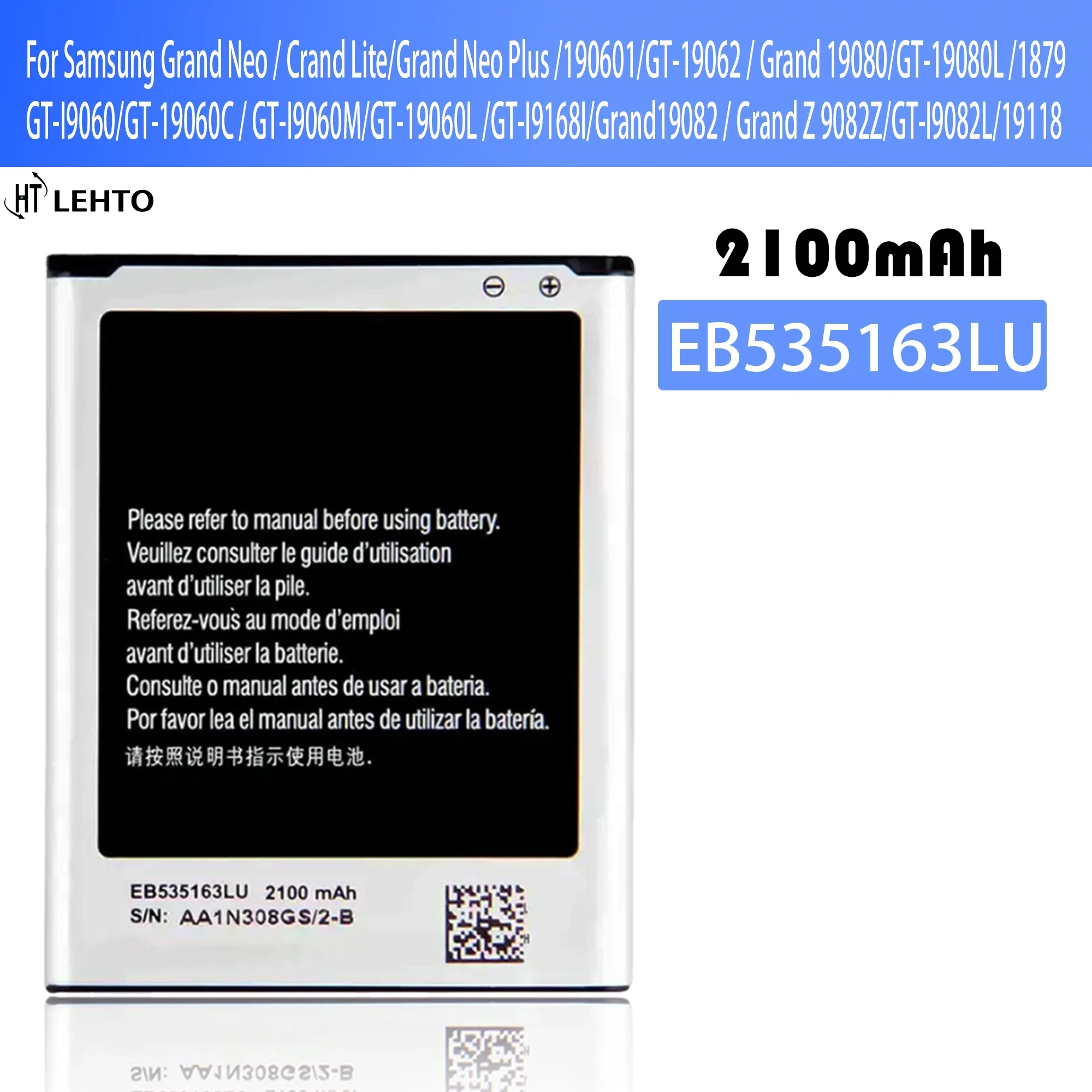 

New 100% high capacity EB535163LU Battery For Samsung Grand DUOS GT-I9082 G9082 I9080 I879 I9118 i9060 I9082 phone Batteries