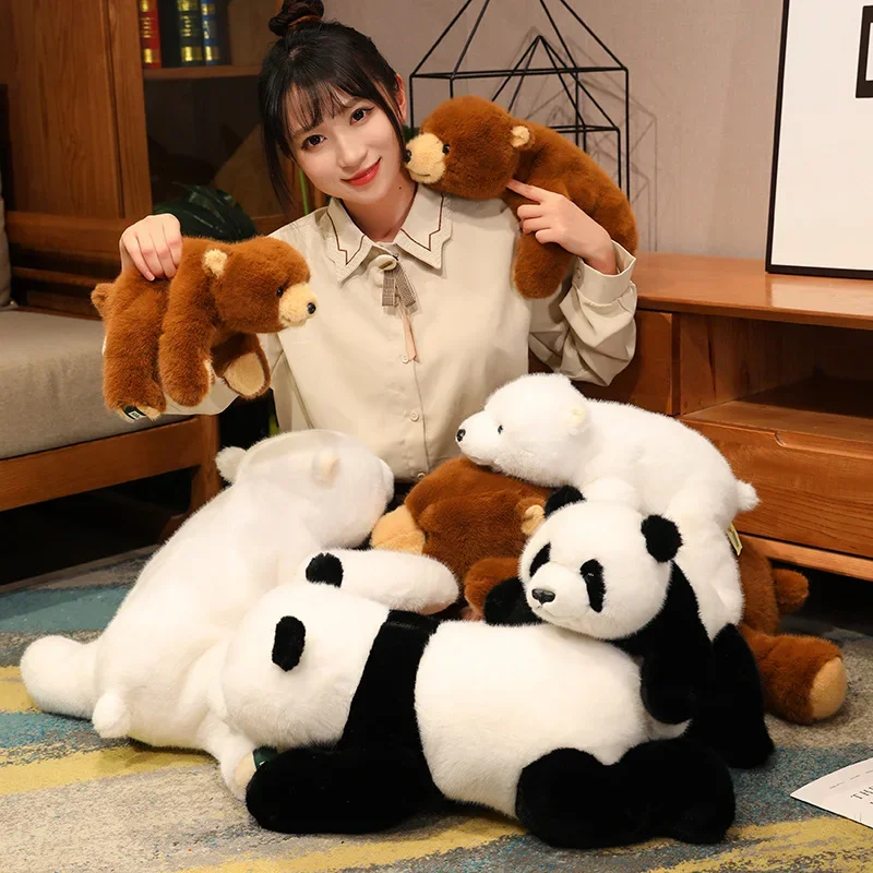 

Lying Fluffy Animal Doll Plush Toy Polar Bear Brown Bear Giant Panda Soft Stuffed Plushie Boys Girls Birthday Present