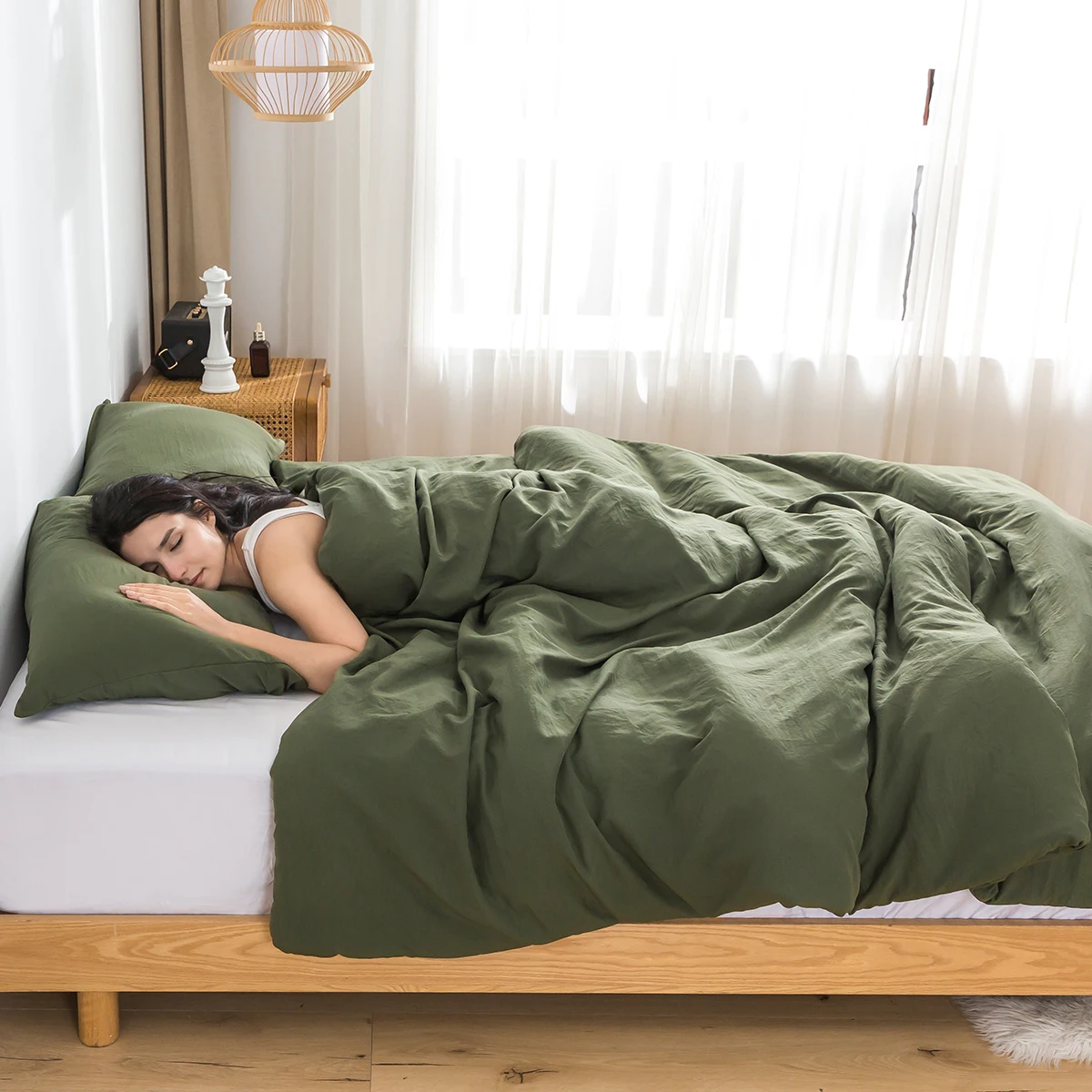 

Bedding comforter set Dark Olive green Queen/Full 88inch*92 inch lightweight Lightweight single bed Ultra-Soft Cozy All Seas