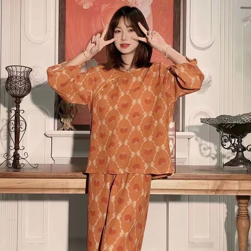 Pajama Sets Women 100% Cotton Long Sleeved Summer Sleepwear Two Piece Sets Ladies Pyjamas Round Neck Nightwear Loungewear
Pajama Sets Women 100% Cotton Long Sleeved Summer Sleepwear Two Piece Sets Ladies Pyjamas Round Neck Nightwear Loungewear
