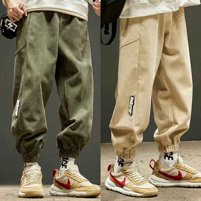 

Vintage Corduroy Trousers Men Sweatpants Cargo Pants Loose Hip Hop Casual Fitness Wide Leg Chinos Harem Pants Streetwear