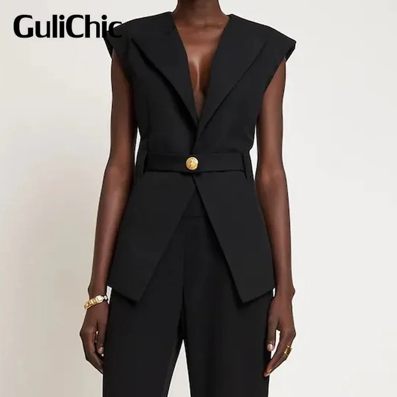 9.15 GuliChic HIgh Quality Fashion Lion Metal Button Lace-Up Collect Waist Slim With Shoulder Pads Sleveeless Vest Jacket Women
9.15 GuliChic HIgh Quality Fashion Lion Metal Button Lace-Up Collect Waist Slim With Shoulder Pads Sleveeless Vest Jacket Women