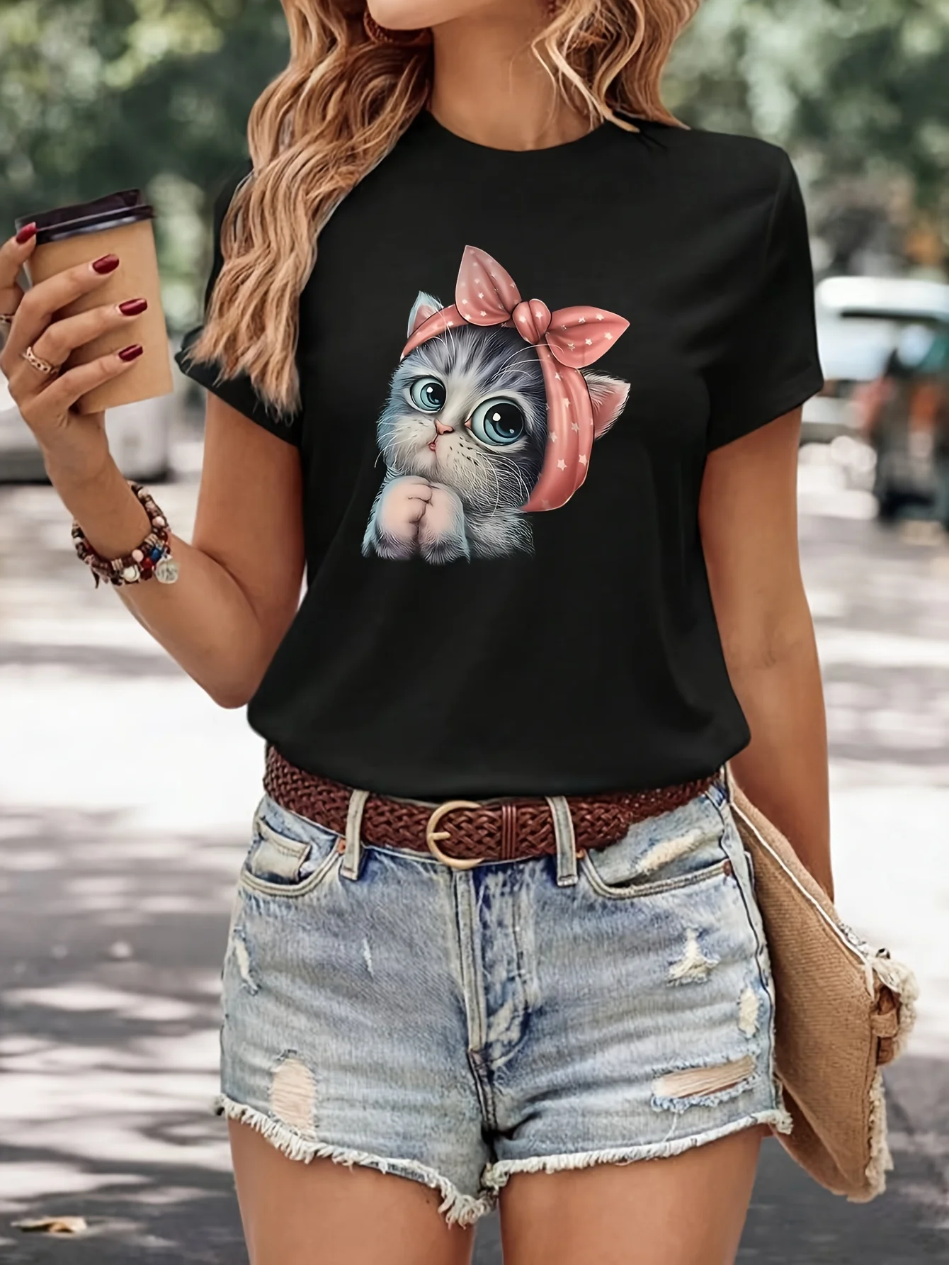 Cat Print Crew Neck T-Shirt, Casual Short Sleeve T-Shirt For Spring & Summer, Women's Clothing t shirt women
Cat Print Crew Neck T-Shirt, Casual Short Sleeve T-Shirt For Spring & Summer, Women's Clothing t shirt women
