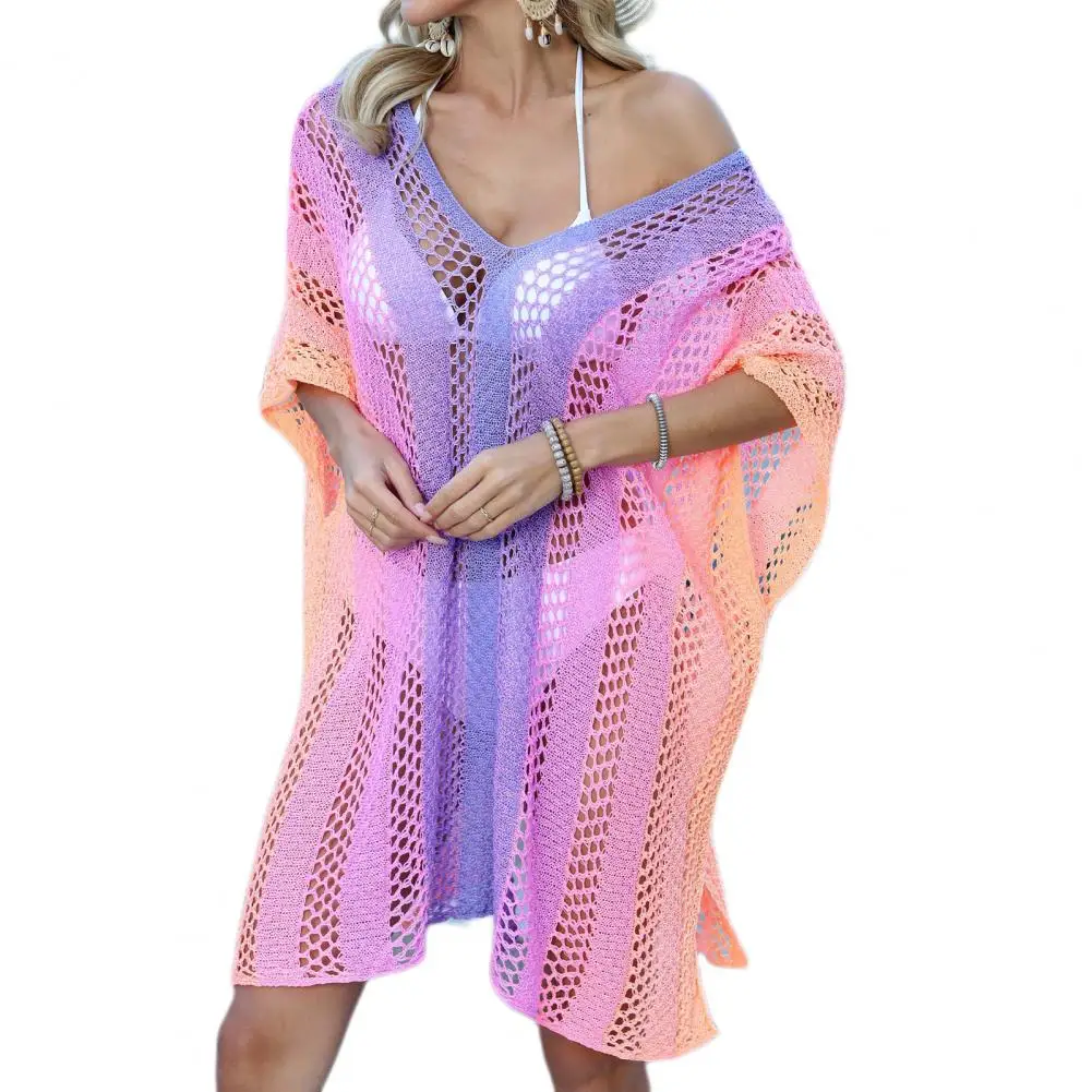 

Lightweight Beach Cover-up Summer Beach Cover Up Dress Women's Sexy Gradient Knit Bikini Coverup Hollow Out Swimwear Tunic