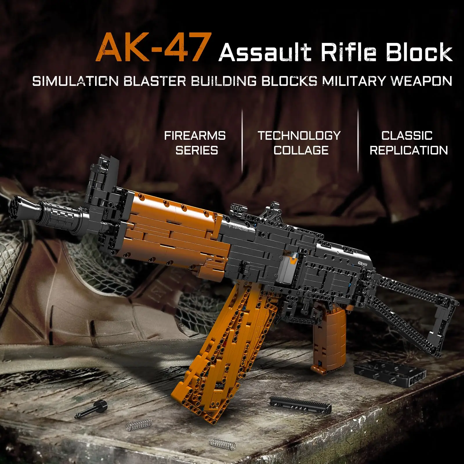 1418PCS AK-47 Assault Rifle Building Blocks DIY Assembling Building Toy With Motor Simulation Emission Military Weapon Set 14020 1418PCS AK-47 Assault Rifle Building Blocks DIY Assembling Building Toy With Motor Simulation Emission Military Weapon Set 14020