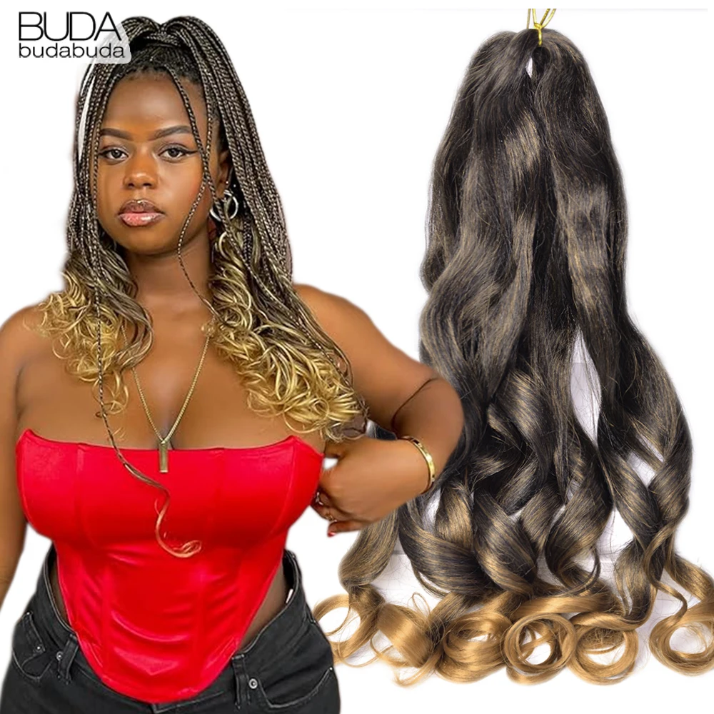 

Loose Wave Spiral Curl Braids Hair 24" Synthetic French Curls Braiding Hair Extensions High Temperature Ombre Pre Stretched Hair