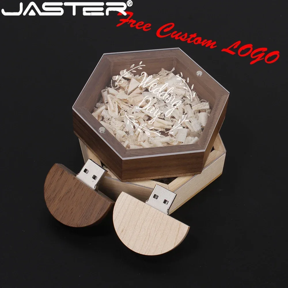 

JASTER Wooden Memory Stick 128GB Free Custom Logo USB Flash Drive 64GB Hexagonal Box Pendrive 32GB U Disk 16GB Creative Gift
