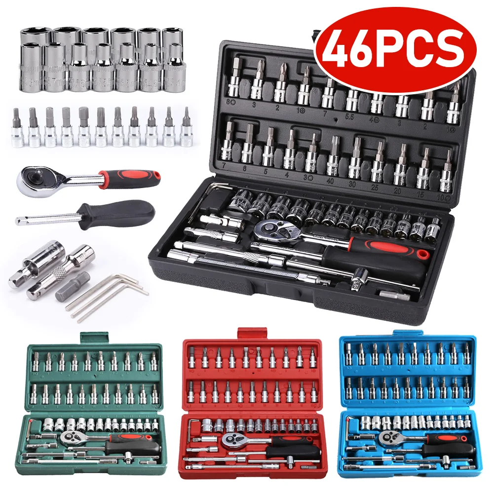 Wrench Set 46Pcs Tool Kit For Car Tool Screwdriver And Bit Ratchet Torque Quick Wrench Spanner Wrench Socket Key Hand Tools
Wrench Set 46Pcs Tool Kit For Car Tool Screwdriver And Bit Ratchet Torque Quick Wrench Spanner Wrench Socket Key Hand Tools