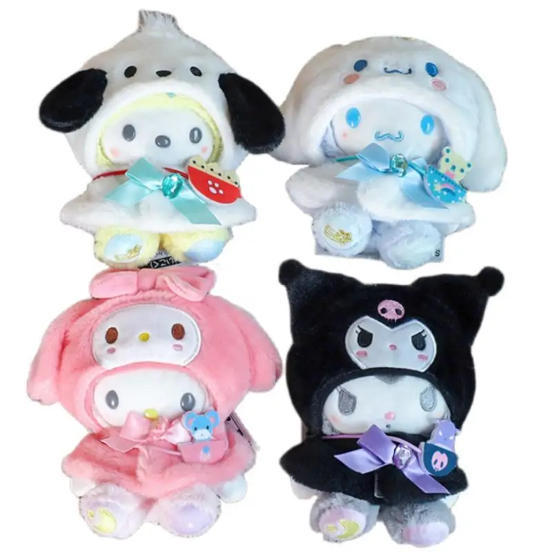 

10-15Cm Anime Sanrios Hellokitty My Melody Cinnamoroll Kuromi Baby Clothes Pendant Cartoon Cute Plush Doll Cloak Head Cover Gift