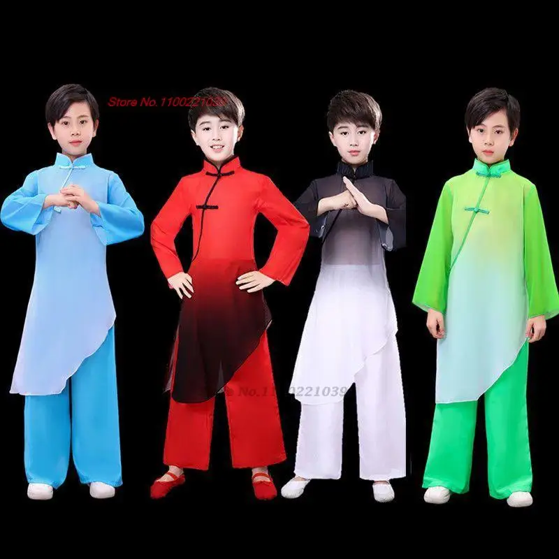 2023 chinese children tai chi uniform traditional wushu morning exercise gradient color team stage performance kungfu uniform 
2023 chinese children tai chi uniform traditional wushu morning exercise gradient color team stage performance kungfu uniform