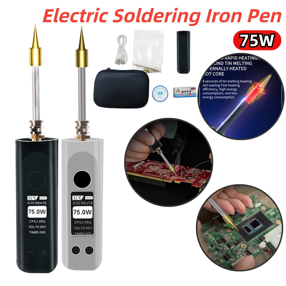 75W Cordless Electric Solder Iron Pen 2500mAh Wireless Soldering Iron Pencil Adjustable Rapid Heat Welding Pen Welding Equipment
75W Cordless Electric Solder Iron Pen 2500mAh Wireless Soldering Iron Pencil Adjustable Rapid Heat Welding Pen Welding Equipment