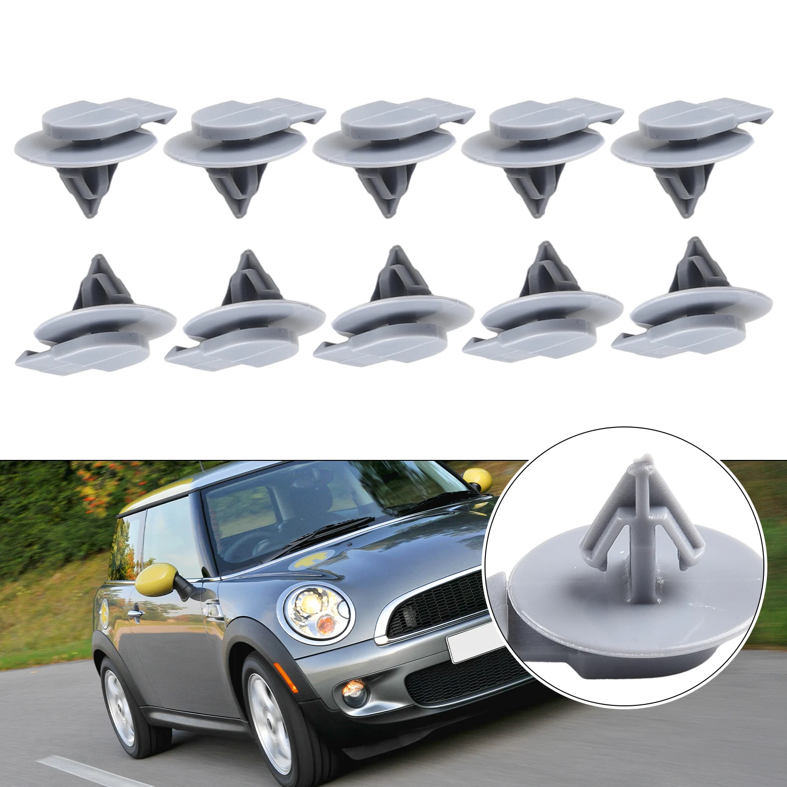 

Replace old or damaged clips with these Wheel Arch Trim Molding Clips for BMW For Mini For Cooper R50 R52 R55 R56 Set of 10