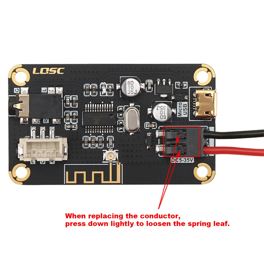 

Wireless Bluetooth Audio Receiver Board with LED Indicator Instructions and Input Reverse Connection Protection