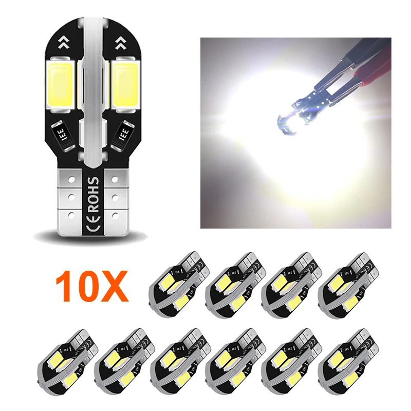 

10X 8SMD W5W T10 Led Lamp Bulbs Canbus 5730 SMD 194 Car Interior Signal Dome Reading License Plate Light Signal Wedge Light 12V