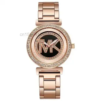 럭셔리 TOP TVK 여성용 시계, 황금 스테인리스 스틸 팔찌, 다이아몬드 방수 로마 디지털 여성용 쿼츠 시계 선물