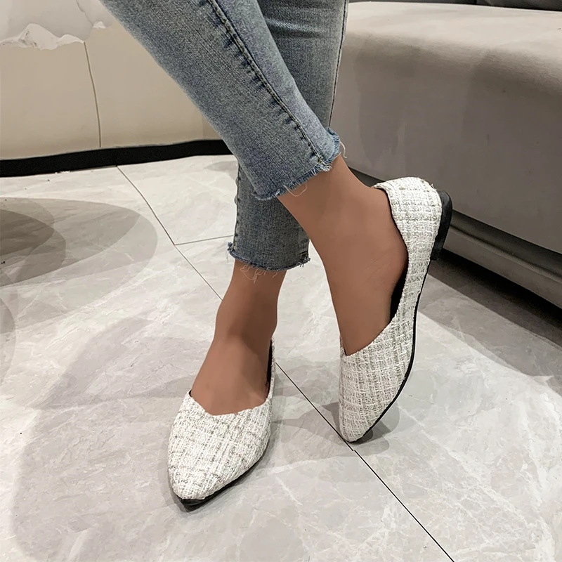 

Plus Size Autumn Shoes for Women Slip-on Women's Flats Flat with Pointed Toe Gingham Casual Shoes Ladies Shallow Female Flats