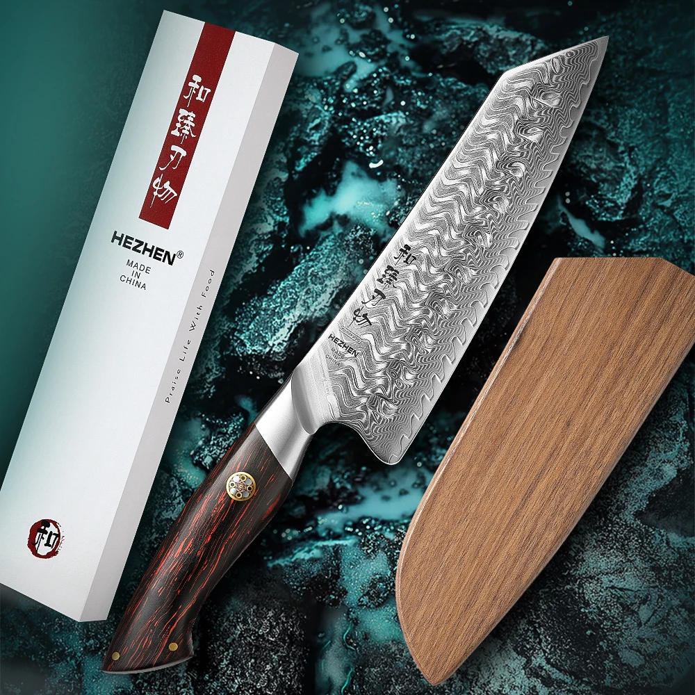 

HEZHEN 7 Inches Santoku Knife 73 Layers Damascus Steel Sharp Tools Table knife G10 Handle Kitchen Knife