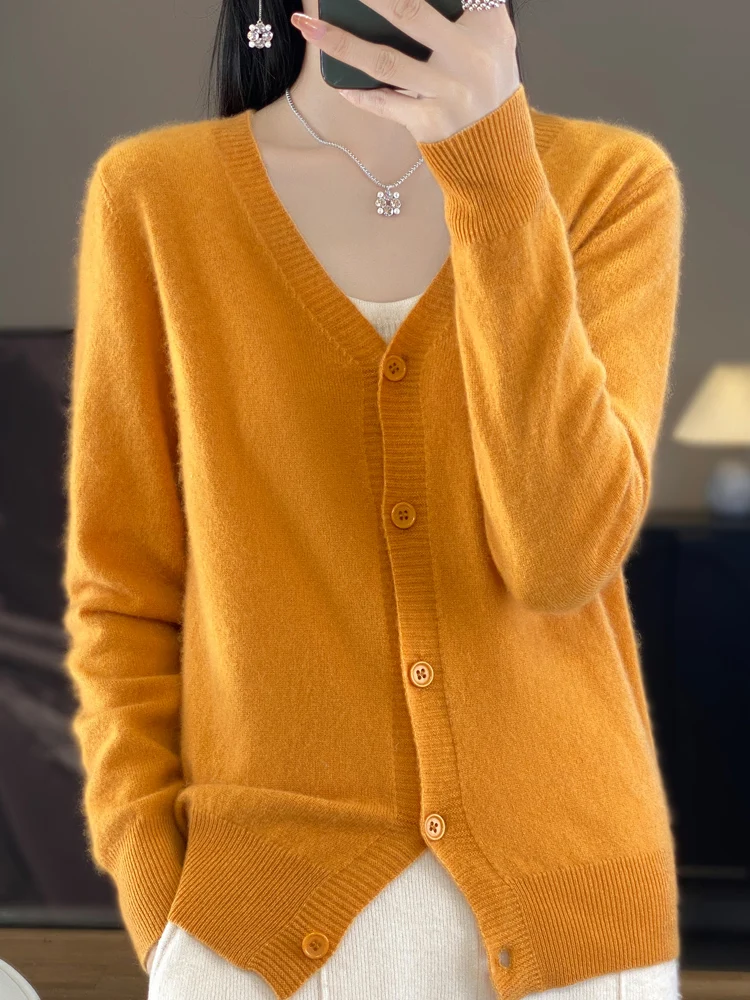 

Women's Cardigan Worsted Wool Long Sleeve V-Neck Sweaters New Arrivals Clothing Knitted Jumpers Female Outerwears Fashion Trends