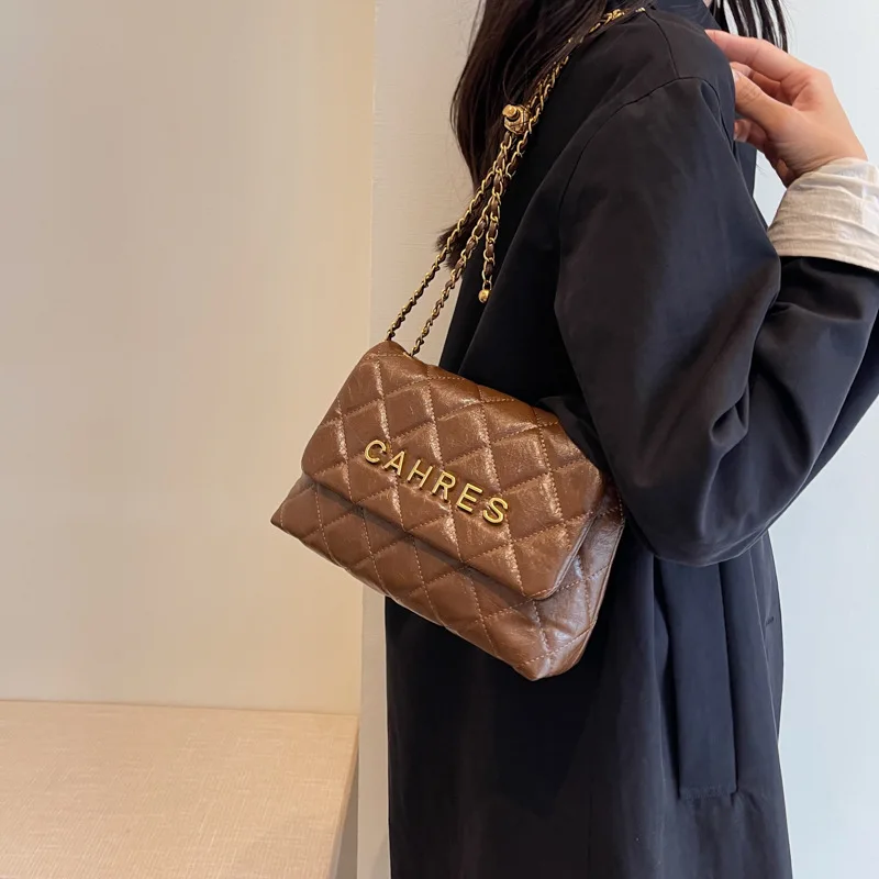 

Модная женская сумка-мессенджер из искусственной кожи в клетку с клапаном, роскошная дизайнерская дамская сумочка на цепочке, Высококачественная универсальная сумка через плечо