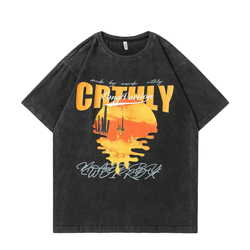 

ExtFine Sunset Landscape Graphic Men's T-shirts Streetwear Male Black Gray Oversized Casual Tshirts Pullovers Unisex Summer Tees