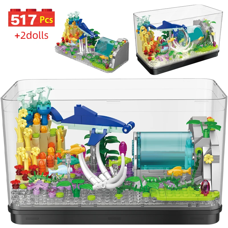 

517pcs Mini City Fish Tank Model Building Blocks Ocean Educational Ocean Exploration Bricks Figures Toys For Children Gifts