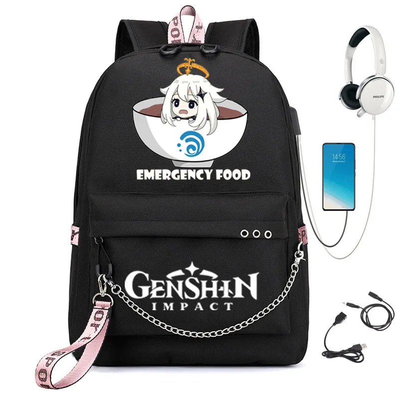 

Ударопрочный рюкзак Genshin из ткани Оксфорд с аниме-рисунком, водонепроницаемый рюкзак для ноутбука на цепочке для студентов, школьная сумка для мальчиков и девочек, дорожный рюкзак