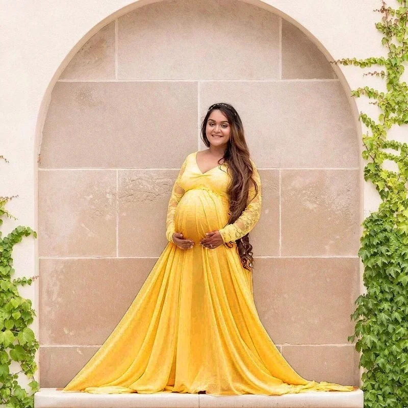 

Pregnancy Dress Photo Shoot Maternity Dresses for Baby Showers Full Sleeve Maternity Gown Photography