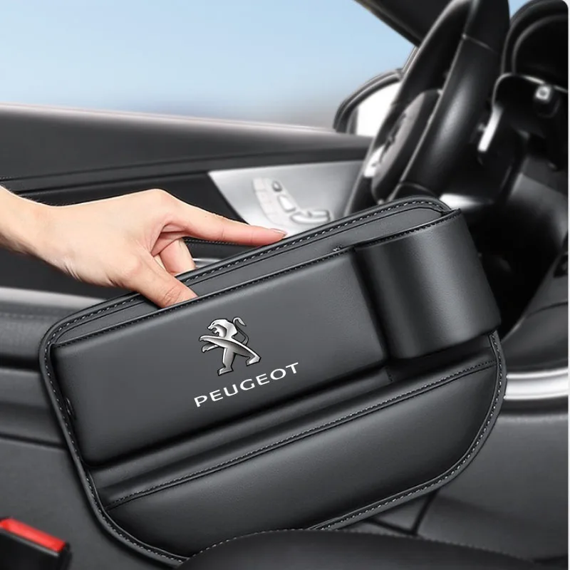 

Car Seat Sewn Gap Crevice Slot Storage Box With Cup holder For Peugeot GT 408 4008 308 3008 Rifter 5008 508 2008 208 301 RCZ 407