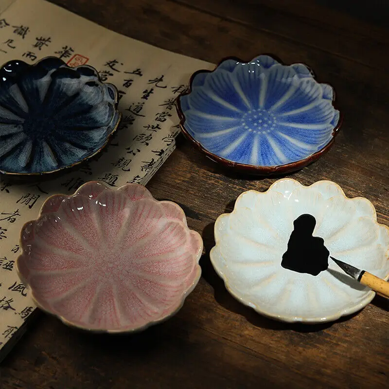 

Ceramic Ink Dish Flower Shaped Multifunction Writing Brush Penholder Inkstone Lick Small Water Plate Calligraphy Special InkTray